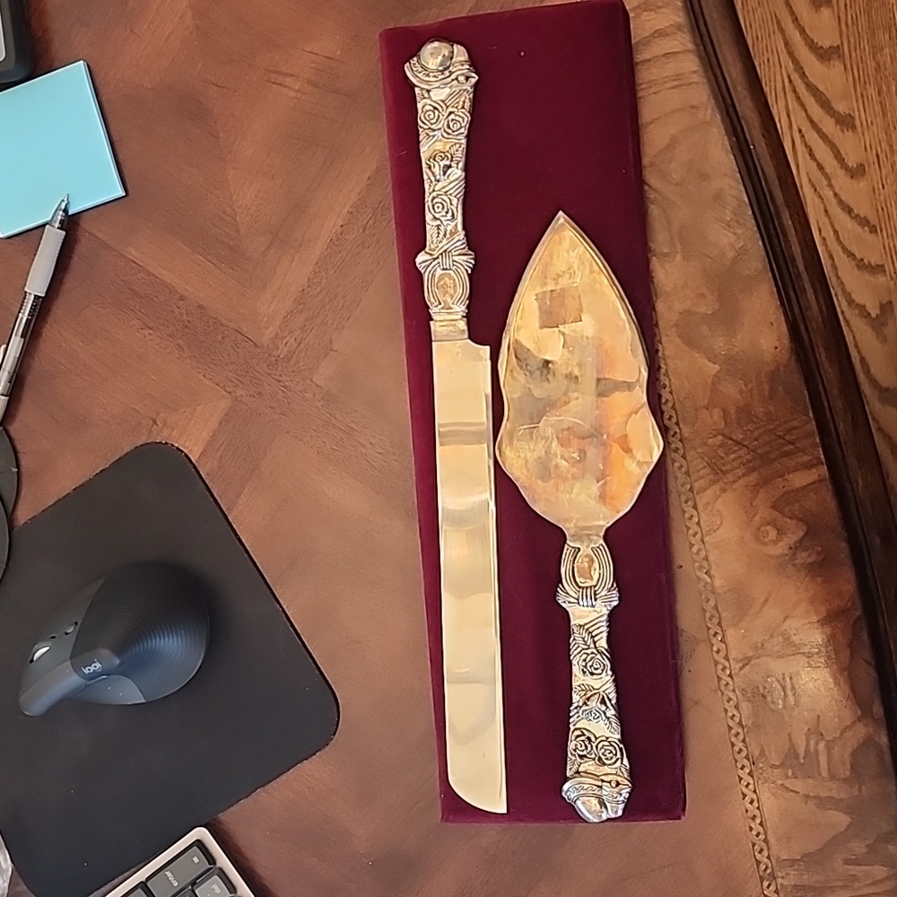 Vintage Mikasa wedding cake knife set Silver plated